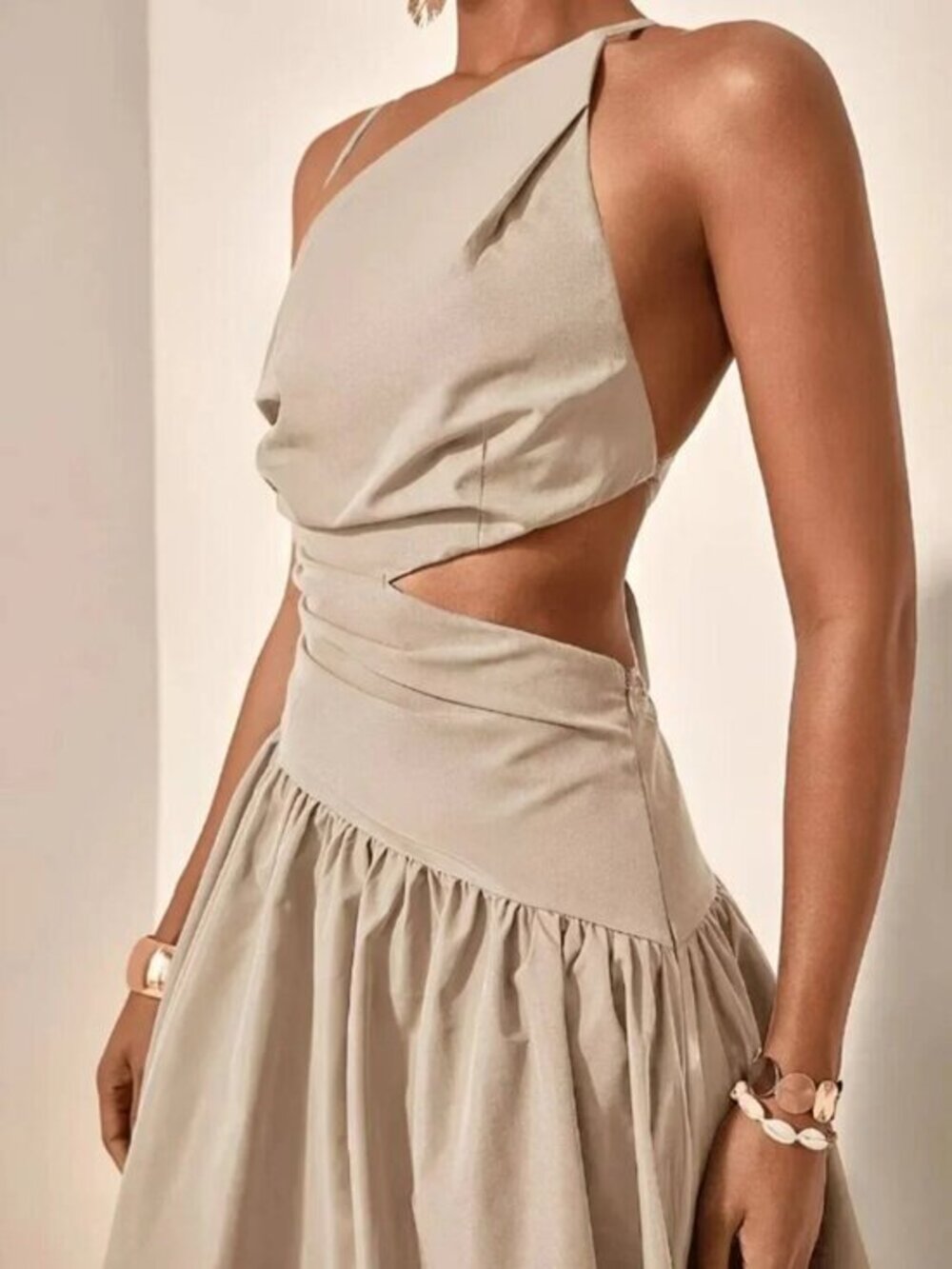 Cutout Waist One Shoulder Bandage Dress